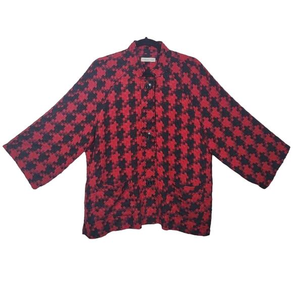 Coldwater Creek Womens Large Red & Black Houndstooth Lightweight Jacket Shacket - Picture 1 of 16